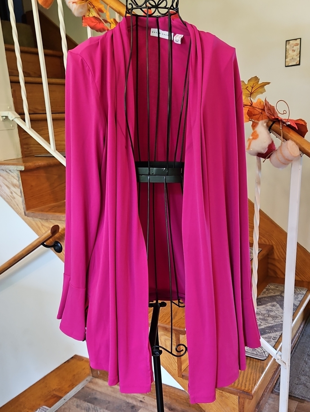 👚Susan Graver Fuchsia Open Front Lightweight Cardigan